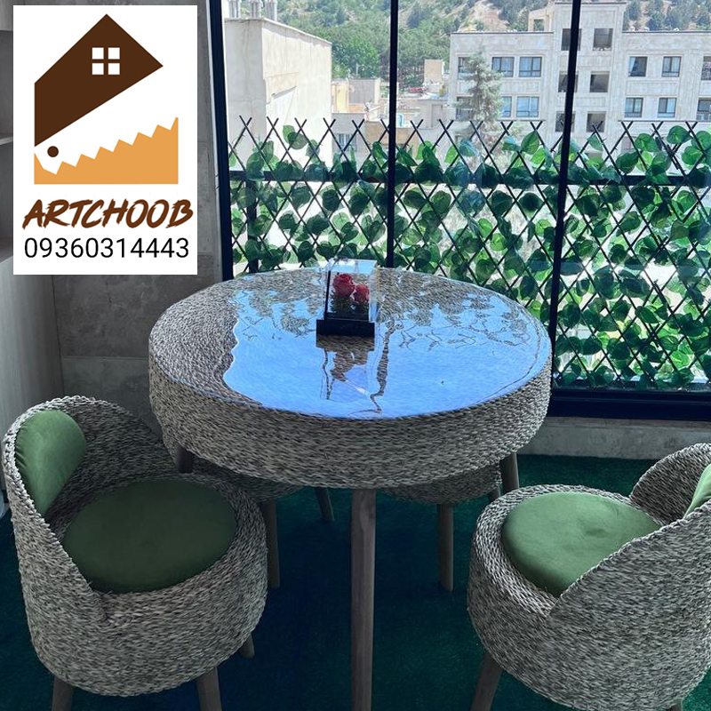 ست ناهارخوری چهار نفره حصیری و چوبی