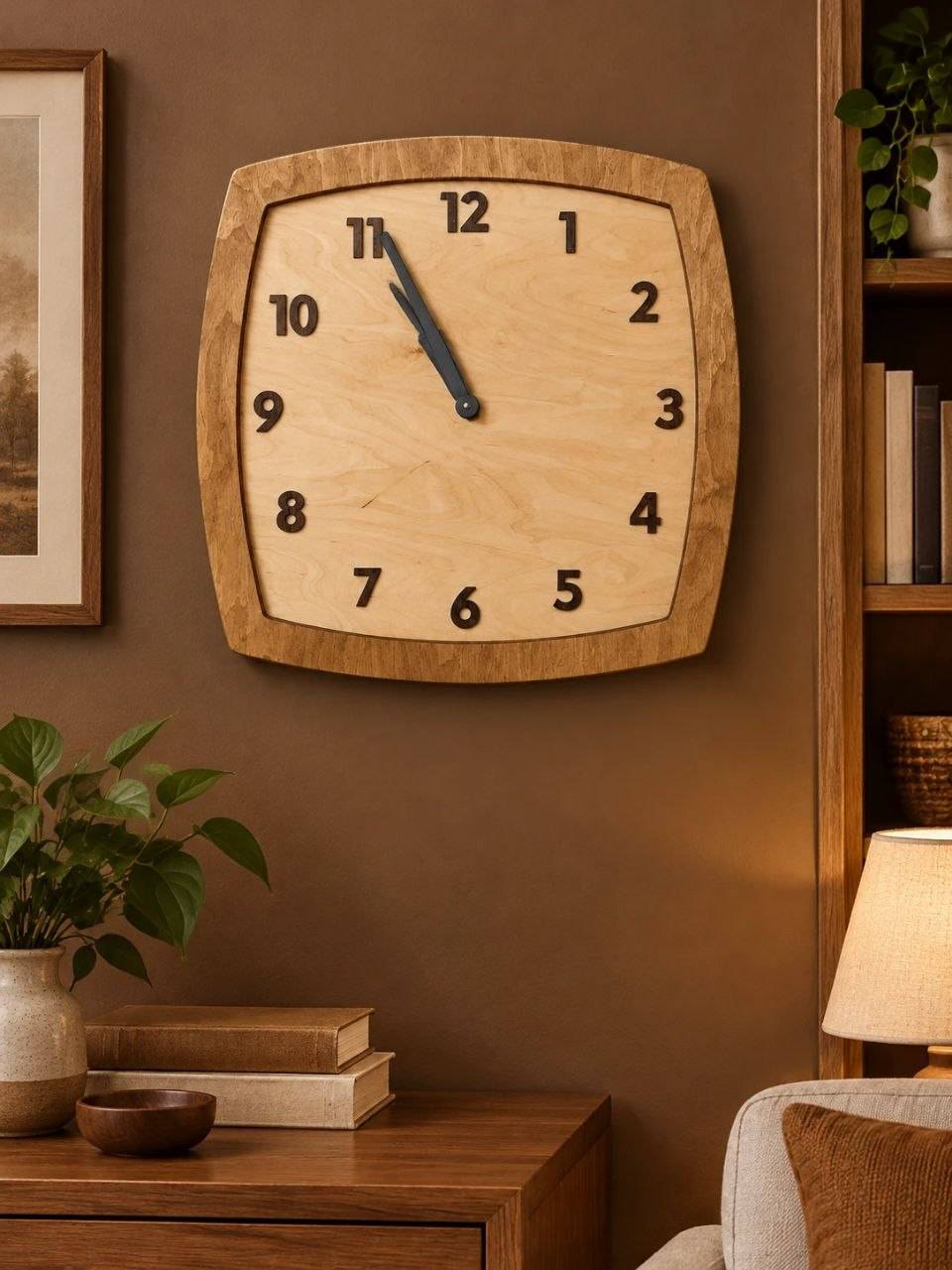 ساعت دیواری مربع صفحه چوبی سایز 70