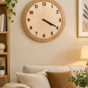 ساعت دیواری گرد صفحه چوبی سایز 60